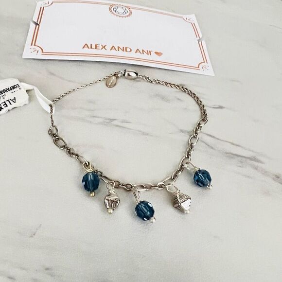 Alex and‎ Ani Swarovski Crystal Pull Chain Bracelet, Silver/Blue, NWT - Picture 8 of 9